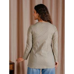 Camiseta de Mujer Estilo Coreano, 100% Algodón Tejido Transpirable, con Botones y Diseño de Puntos, Tallas XS XXS, Color Gris Verde, Top Corto de Algodón Butti - Product Image 6