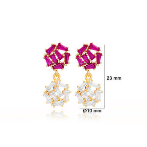 Pendientes de rubí con circonita para mujer, diseño Redondo, joyería de plata de ley 925 - Product Image 2