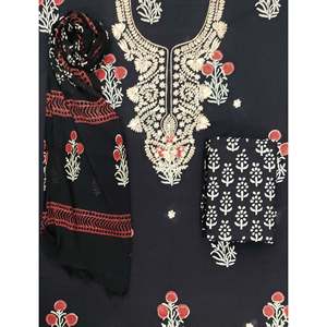 Salwar Kameez de Algodón sin Coser con Estampado y Diseño a Mano, Vestido Indio Elegante para Fiesta, Estilo Pakistaní con Diseño de Escote - Product Image 1