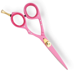 Tijeras profesionales para cortar el cabello, tijeras de peluquero con revestimiento de Color rosa, tornillo dorado ajustable de acero metálico y reposapiés - Product Image 3