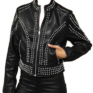 Women Studded Biker Leather <b>Jacket</b> <b>Punk</b> Rock Style Black Motorcycle <b>Jacket</b> PU Leather OEM Custom Wholesale Supplier - Product Image 5
