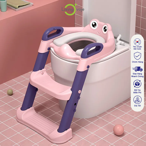 Siège d'apprentissage de la propreté pour enfants SB Tech avec échelle, motif grenouille de dessin animé, rose et violet, fabriqué au Vietnam - Product Image 1