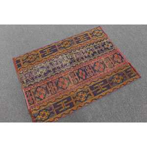 Tapis de 2,8 x 3,7 pieds, tapis turc vintage, tapis en laine abstrait violet et orange - Product Image 1