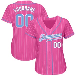 Camiseta de béisbol auténtica azul claro a rayas Blanca Rosa personalizada - Product Image 2