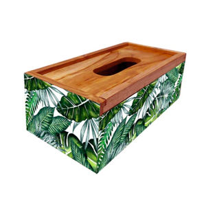 กล่องใส่กระดาษทิชชู่ไม้ MDF พิมพ์ลายใบไม้เขียวสำหรับบ้านหรือสำนักงาน - Product Image 1