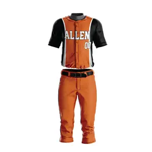 Uniforme de beisebol personalizado em tecido de poliéster de alta qualidade, uniforme de beisebol personalizado para jovens, conjunto de 2 botões, roupa esportiva personalizada com baixo MOQ