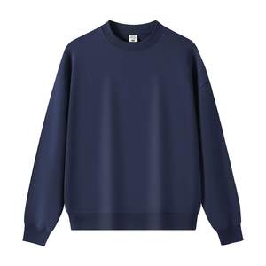Sweat-shirts pour hommes en coton 100% de couleur bleu uni, design tendance OEM, poignets côtelés, col rond, sweat-shirts oversize pour l'hiver - Product Image 1