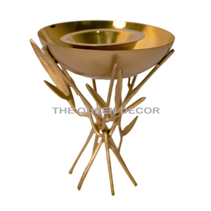 เตา bakhoor ชามออกแบบด้วยใบไม้สีทองสำหรับบ้านทองเหลืองและสแตนเลสโลหะสีทองและสีดำสำเร็จรูป - Product Image 5