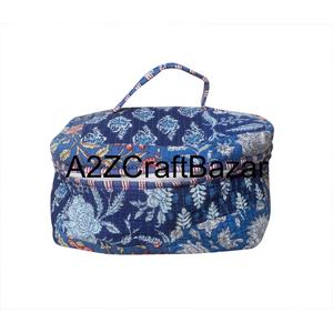 Wholesale 3-Piece Large Capacity Hand Block Printed Cotton Vanity Set Zipper Waterproof Wash Bag Durable Reusable <b>Makeup</b> Sets - Product Image 1