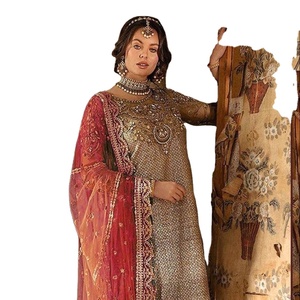 Nouvelle Collection Pakistanais Renard Georgette Broderie Travail Manuel Stanton Bas Net Dupatta Costume - Product Image 2