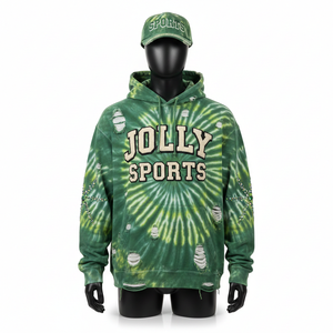 Sweat-shirt de qualité supérieure en molleton de coton lourd 350GSM, style délavé, vert multicolore, logo chenille personnalisé - Product Image 1