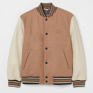 เสื้อแจ็กเก็ตผู้ชาย,เสื้อแจ็กเก็ต Letterman ผ้าขนสัตว์สีพื้นนุ่ม100% - Product Image 1