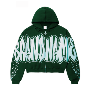 Meilleure qualité en gros nouvelle mode Logo personnalisé imprimé bouffant sweat à capuche unisexe 100% coton lourd fermeture éclair sweat à capuche pleine fermeture éclair impression bouffante - Product Image 2