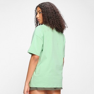 Camiseta de algodón Premium hecha a medida para mujer, ropa informal suave transpirable y cómoda, Camiseta con estampado coreano de Color verde claro - Product Image 3