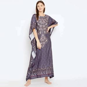 Maxi Kaftan Slim Fit Col Bateau Court Manches Longues Viscose Rayon Regal Motif Imprimé Gris - Product Image 4
