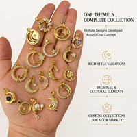 Ciondoli Personalizzati a Tema Nazionale con Zirconi Pavé Placcati Oro 18k, Ciondolo Luna Celeste per Creazione Fai-da-te di Collane, Accessori Donna