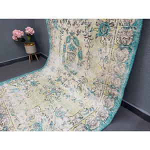 Alfombra Turca Grande de 5.6x9.7 pies, Alfombra de Lana Vintage con Borde Azul - Product Image 3