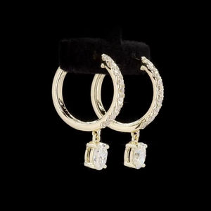 ต่างหูเพชรรูปวงรี0.97 CT อันสง่างามสำหรับผู้หญิงต่างหูเพชรสีเหลืองทอง14K VVS-VS ชัดเจนสำหรับผู้หญิง - Product Image 4