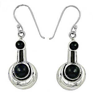 Boucles d'oreilles pendantes en argent 925 avec onyx noir pour femmes, style religieux, cadeau religieux, bijoux - Product Image 2