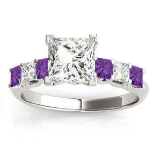 Conjunto de Joyería Fina de Oro Blanco de 18K con Diamante Corte Princesa y Amatista de 1.30ct, Conjunto Nupcial - Product Image 3