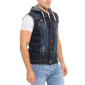 Chalecos vaqueros informales ajustados para hombre, chaqueta sin mangas de estilo rasgado, botón a prueba de viento, cierre a presión, ropa de calle, chaleco vaquero con sudaderas con capucha - Product Image 3