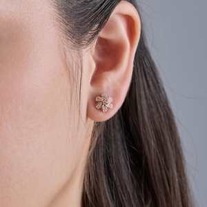 Vintage Trendy 92.5 <b>Silver</b> Earrings 14K Gold Diamond-Studded Flower Geometric <b>Studs</b> for Weddings Engagements Model 183118 - Product Image 2