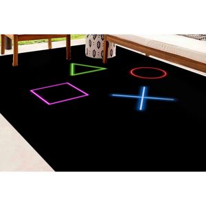 Alfombra con Estampado de Formas de Neón: Alfombra Negra Antideslizante para Sala de Juegos, Alfombra Suave No Tejida - Product Image 1