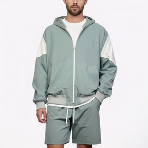 2026 Top High quality Custom Two Piece Windbreaker <b>Shorts</b> Jacket Patchwork <b>Zip</b> up Tracksuit Windbreaker <b>Shorts</b> Set for <b>men</b> - Product Image 2