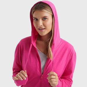 Vente en gros de sweat-shirt à capuche zippé confortable et décontracté de couleur unie à manches longues et col rond pour femmes 100% coton au meilleur prix - Product Image 5