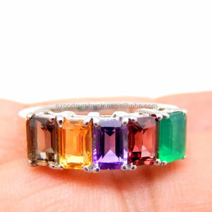 Anillo de Boda Clásico de Plata de Ley 925 con Gemas de Cuarzo Multicolor para Mujer - Product Image 1