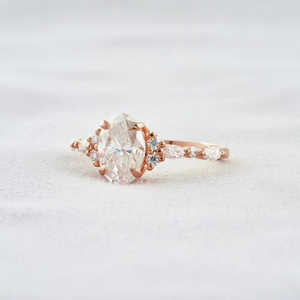 925 Silver Elegant Chic Oval Cut Moissanite Diamond Engagement <b>Ring</b> with Side Accent Chic Wedding <b>Band</b> - Product Image 3