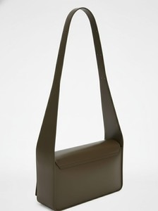 Olive Green Smooth Leather Vintage Lady Shoulder <b>Bag</b> Women Minimalist Flap <b>Crossbody</b> Purse Zip <b>Wide</b> Adjustable <b>Strap</b> Structured - Product Image 3