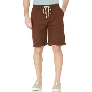 Pantalones cortos de algodón para hombre de verano 2023, pantalones cortos informales con cintura elástica y patrón sólido teñido liso personalizados al por mayor - Product Image 5