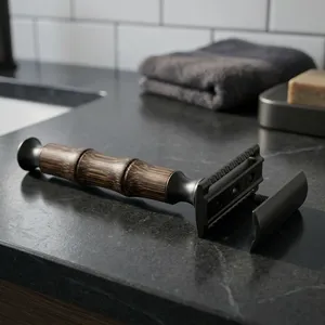 มีดโกนหนวดสองใบมีดสแตนเลส ด้ามไม้ Morgans Industries สำหรับโกนหนวดผู้ชาย ใช้ในร้านตัดผม - Product Image 3