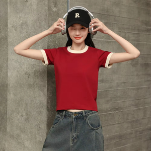 Personalizado de las mujeres 80% Algodón 20% Sorona Ringer 230gsm tela para el otoño logotipo comprimido para la impresión de la camiseta para los hombres DDP Envío - Product Image 1