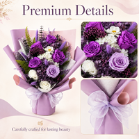 Bouquet Éternel Fait Main en Gros pour Décoration d'Intérieur – Mélange de Fleurs Violettes Stabilisées avec Préservation à la Glycérine – Idéal Noël
