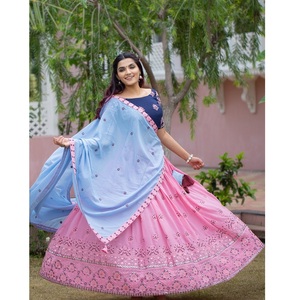 Georgette-ropa de boda de diseño indio con espejo de papel, Bordado de hilo, hermoso trabajo, Lehenga/Chaniya Choli, 2022 - Product Image 1