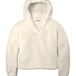 Hoodie personnalisé 100 % polyester blanc pour femme, en polaire Teddy duveteuse, chaud, coupe oversize, style pull court et moelleux, OEM - Product Image 6