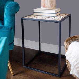 Mesa Auxiliar Industrial Moderna, Estructura Metálica Simple y Estante de Madera, Mueble para Espacios Pequeños - Product Image 1