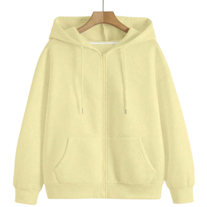 <b>Women</b> Plain <b>Zip</b> <b>up</b> Fleece Polyester Winter Hooded Full Sleeve <b>Jacket</b> Drawstring Front Pockets Ribbed Cuffs Hem Casual - Product Image 1