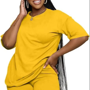 Conjunto Deportivo Informal Estampado para Mujer, Transpirable, 100% Algodón, Felpa, Grueso, Elástico, Cintura Elástica, para Uso Diario - Product Image 1