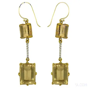 Boucles d'oreilles pendantes Art Palace classiques en argent 925 plaqué or avec topaze, serti clos géométrique, élégantes pour femme, pour mariage et usage quotidien - Product Image 3