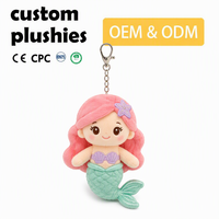 Fabricant OEM CE CPC de porte-clés en peluche personnalisés, mini porte-clés en peluche sur mesure, avec conception anime sirène et service de prototypage de conception