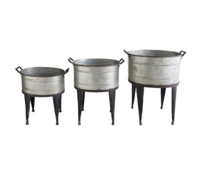 Galvanized Metal Round <b>Tub</b> Planter Bowl with Side Handles Rustic <b>Garden</b> Flower Pot Wholesale Bulk - Product Image 6