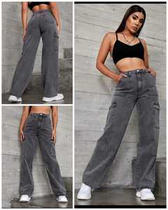 Venta al por mayor de pantalones vaqueros rectos de pierna ancha informales de cintura alta para mujer en Europa, pantalones cargo con bolsillos, ropa informal lavada, pantalones vaqueros marrones oscuros personalizados - Product Image 6