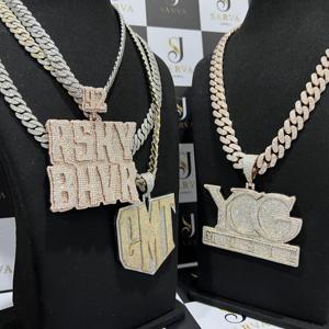 Pendentifs et breloques en argent 925, bijoux fins, certifiés IGI, plaqués or 14 carats, diamant taille brillant, forme de cœur, style hip-hop, unisexe - Product Image 1