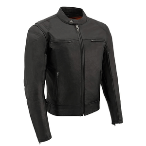 Chaqueta de moto transpirable a prueba de viento de piel de vaca negra Unisex cuerpo largo con cierre de botón a presión de cuello ropa deportiva de talla grande - Product Image 1