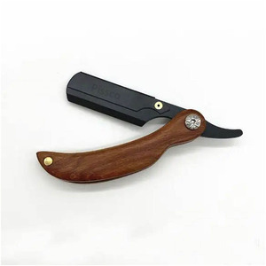 Rasoir de sécurité premium à lame droite, rasoir de barbier, manche en bois, petite taille et facile à transporter, rasoir à raser - Product Image 1