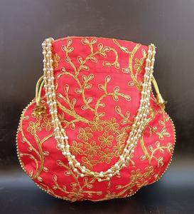 Indian Handmade Adjustable Women's Embroidered Mirror <b>Work</b> Potli Bag Pearls Handle Party Wear Ethnic Bridal Purse Jewelry <b>Pouch</b> - Product Image 1