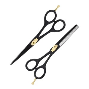 Tijeras de adelgazamiento para corte de cabello, 5,5 pulgadas, maquinilla de afeitar afilada, acero inoxidable japonés y tornillo de tensión de ajuste fino, negro - Product Image 3